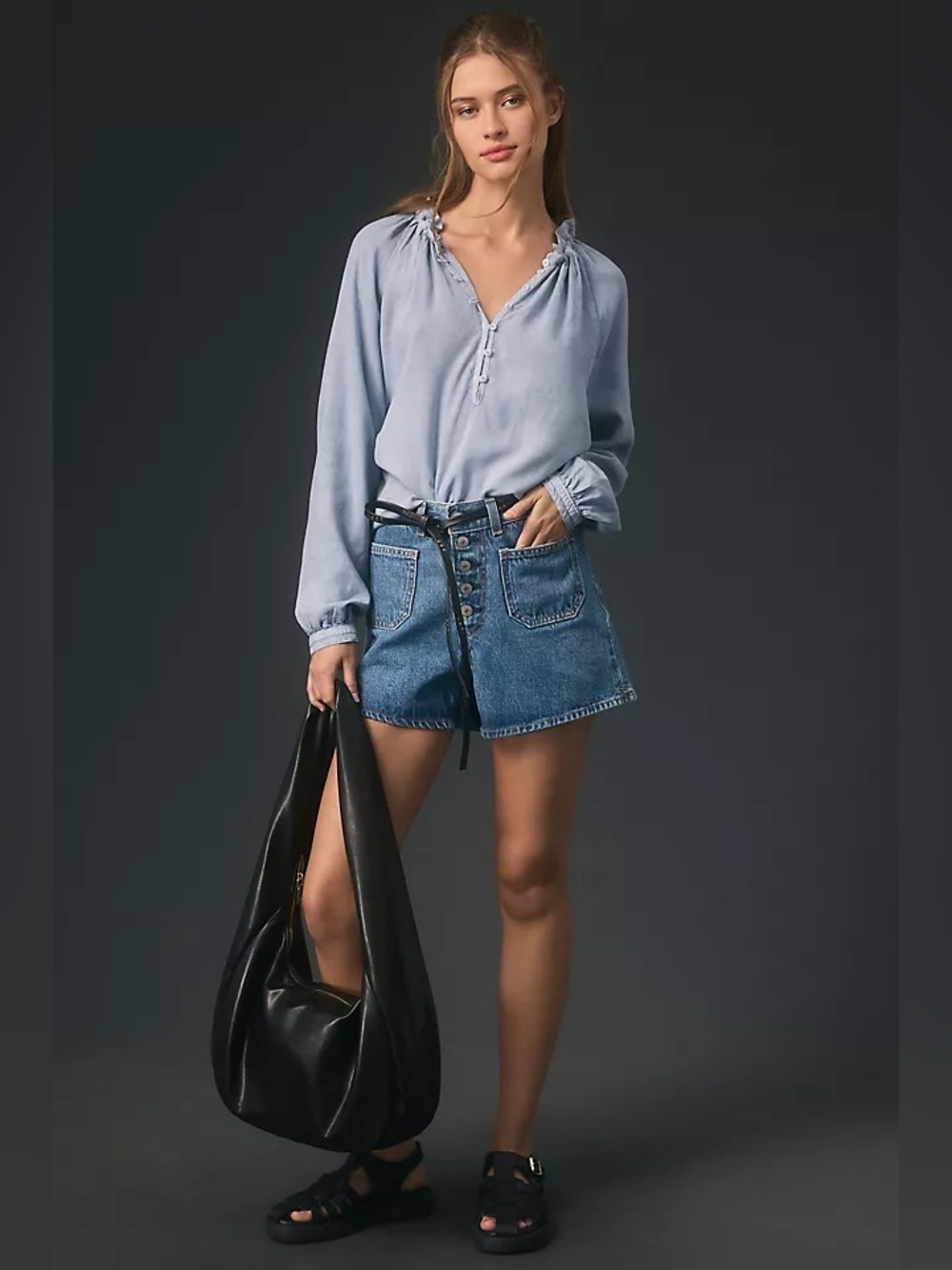 Anthropologie Cloth & Stone Long-Sleeve Raglan Blouse Sky Blue Size XS